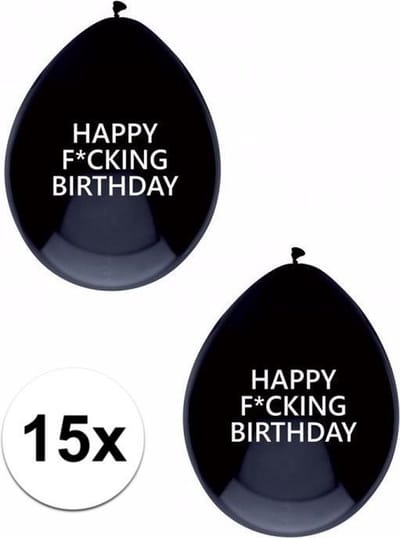 Happy Fucking Birthday ballonnen - 15x stuks - zwart - verjaardag feest - 30 cm - versiering - feestartikelen