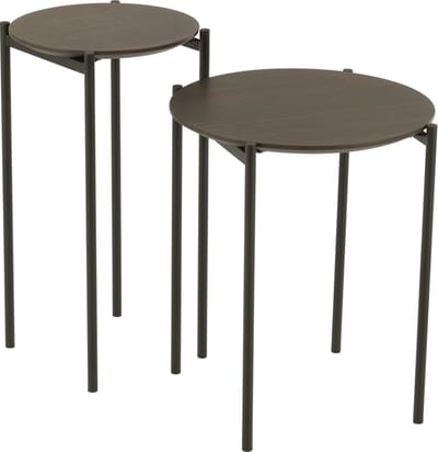 J-Line bijzettafel Rond - hout/metaal - donkerbruin - set van 2