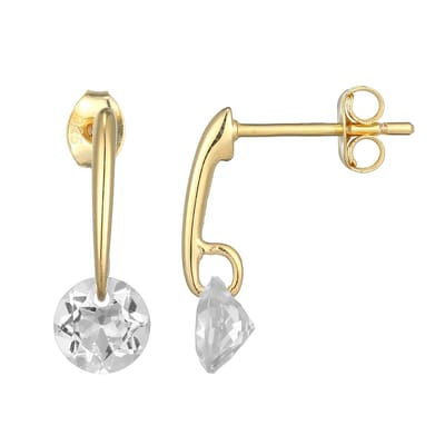 Cavill - Oorbellen 925 Sterling Zilver - 18K Goud Verguld - Braziliaanse Witte Topaas 1.36 ct - Ronde Edelstenen - Elegant Minimalistisch
