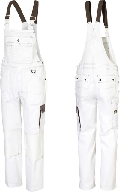 Ultimate Workwear - Schildersoverall KORON (amerikaanse overall, tuinbroek, BIB, bretelbroek) - katoen 100% 320g/m2 met CORDURA - Wit/Donker Grijs MET GRATIS SCHILDERS T-SHIRT