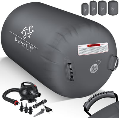 KESSER® Airtrack Turnmat opblaasbaare Gymnastiek Rol - Air Roll voor Gymnastiek & Turnen Fitness Mat Bal Rol met elektrische lucht-pomp Gymnastiekrol - Antraciet, 100 x 60 cm