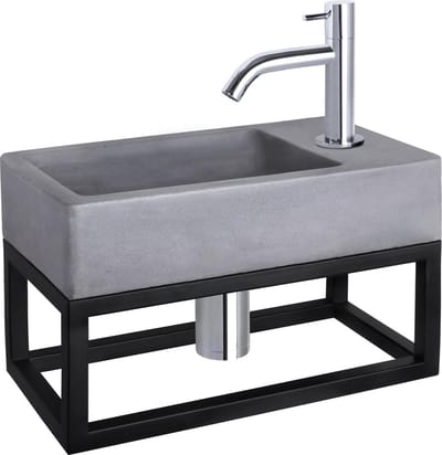 Differnz Force Fonteinset - Beton donkergrijs - Kraan gebogen chroom - Met handdoekrek - 40 x 22 x 9 cm