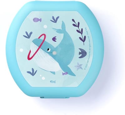 Snackbox met clip Sealife Walvis - 200ml - Koekendoos voor Kinderen - Snackdoosjes met Kindveilige Sluiting - BPA-vrije Fruitbakje - Blauw