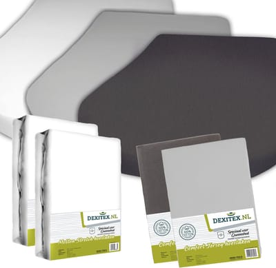 Dexitex 2 x jersey hoeslaken (Licht grijs + Antraciet) & 2 x molton pakket Queensbed/Eilandbed