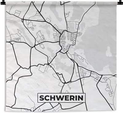 Wandkleed - Wanddoek - Stadskaart - Plattegrond - Schwerin - Kaart - 180x180 cm - Wandtapijt
