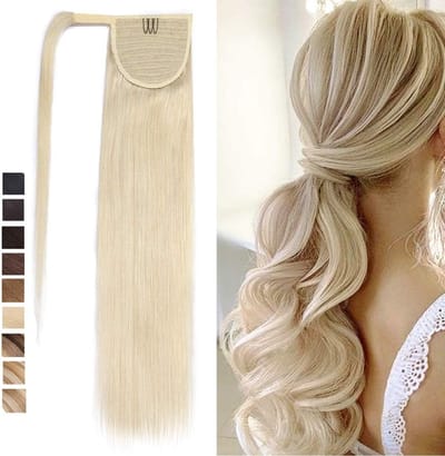 Ponytail Hairpiece van Echte Haar met Vlecht en Clip-in, 56 cm, 95 g, Platina Blond #60, Perfect voor Volumineuze Stijlen en Gelegenheden