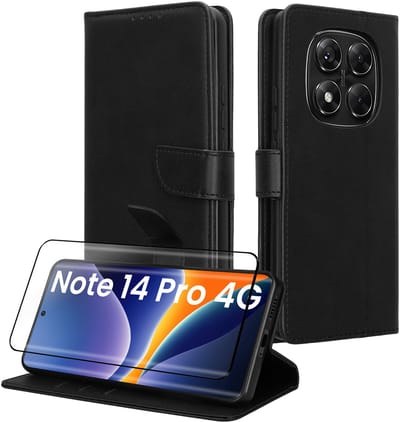 kwmobile telefoonhoesje geschikt voor Xiaomi Redmi Note 14 Pro 4G hoesje - Smartphone case met pasjeshouder - RFID-blokkering en screenprotector - In zwart