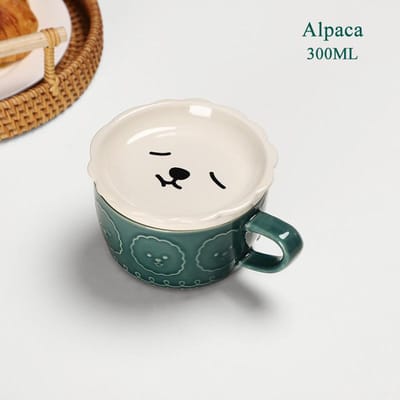 Japanse Cartoon Kat Koffiemok met Deksel met Kattenpatroon, Klein Schoteltje, Leuke Ontbijtkop, Creatieve Melkkop, Cadeau, 300ml Mug with cartoon lid