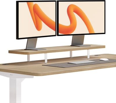 Desktronic Monitorstandaard 2 Schermen Wit/Eiken - Monitor Verhoger Hout - 114 x 28 cm