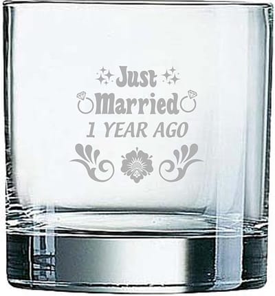 Gegraveerde Whiskeyglas 38cl Just Married 1 year ago