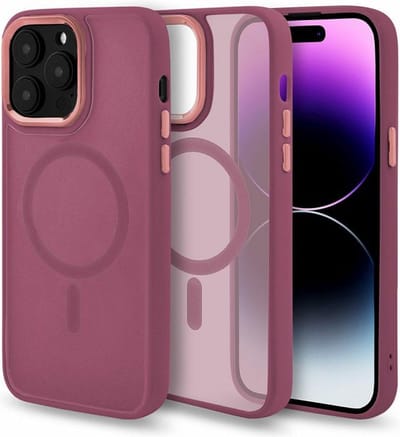 Magmat Hoesje Geschikt voor Apple iPhone 14 - Wine Rood - Matte Armor Back Cover - Geschikt voor MagSafe