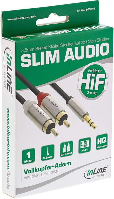 InLine 3,5mm Jack - Tulp stereo audio slim kabel - 1 meter