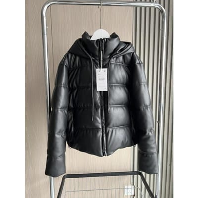Kunstleer Winddichte Jas Traf Dames Eenvoudige Imitatieleer Met Capuchon Lange Mouw Warme Anorak Jas XS