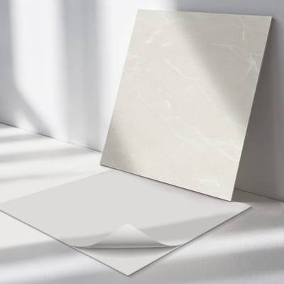 Wallfluent Vinyl Tegels - Geaderd Marmerpatroon Zelfklevende PVC Tegels - 30 cm x 30 cm - Romig Vinyl Tegels - 9 stuks - Vierkant PVC Tegels - Texturen Plaktegels - Vinyl Vloer Tegels - Plaktegels Keuken en Badkamer