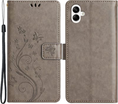 Coverup Hoesje - Geschikt voor Samsung Galaxy A05 Hoesje - Coverup Bloemen & Vlinders Book Case - Taupe Grijs