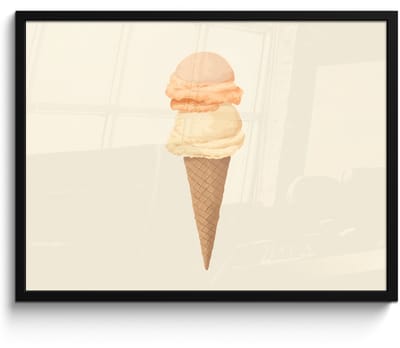 Poster in lijst - Fotolijst 70x50 cm - Posters - Minimalistisch - Schepijs - Hoorntje - Beige - Posterlijst zwart - Decoratie - Wanddecoratie woonkamer - Muurdecoratie slaapkamer