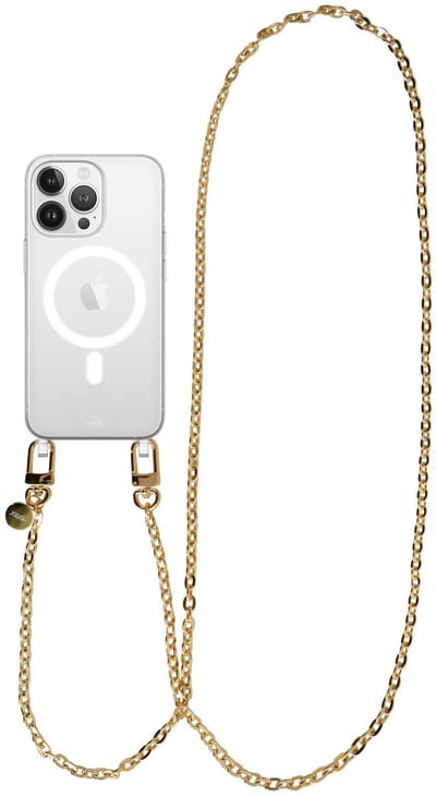 xoxo Wildhearts magnetisch hoesje geschikt voor iPhone 16 Pro Max MagSafe - Dreamy - Transparant telefoonhoesje met koord - Telefoonkoord - Gouden schakelketting - Lang koord