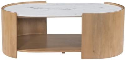 Vente-unique Salontafel met 1 vak in mangohout en marmer - Naturel en wit - ISLARA