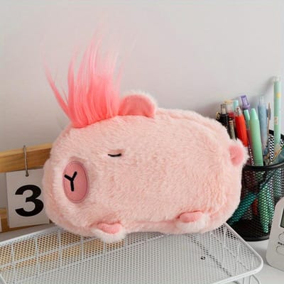 Nouvelle Trousse à Crayons en Peluche Capybara Mignonne Sac Cosmétique Cochon d'Inde Pochette à Stylos Grande Capacité Sac à Crayon Fournitures Scolaires Boîte de Papeterie rose