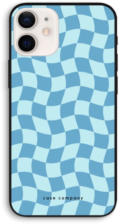 Case Company® - Hoesje geschikt voor iPhone 12 hoesje - Grid Blauw - Biologisch Afbreekbaar Telefoonhoesje - Bescherming alle Kanten en Schermrand
