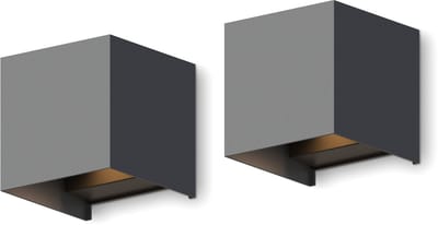 Calex LED Wandlamp Bari - 2 stuks - Kubus - Antraciet/ Grijs - LED Up & Down - Verstelbare Stralingshoek - 7W - Tuinverlichting - Modern Design - Warm Wit Licht - Voor Binnen en Buiten