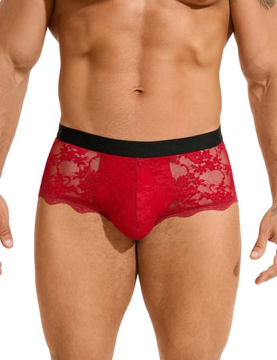 Zeloria Heren Kant Boxer – Transparante Erotische Lace Boxershort – Rood – M – Stretch & Comfort