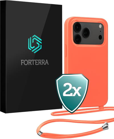 Hoesje Geschikt voor iPhone 17 Pro Case Siliconen Hoes Met Koord - Hoes Geschikt voor iPhone 17 Pro Met Telefoonkoord Hoesje Backcover - Papaya - 2 PACK