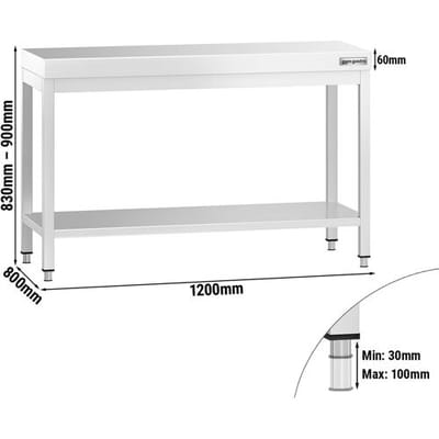 GGM Gastro Edelstahl Arbeitstisch PREMIUM - 1200x800mm - mit Grundboden Zilver