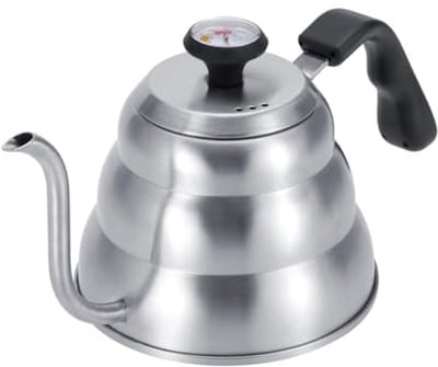 Waterkoker Zwanenhals - Koffieketel Druppel - Thee en Koffie - Ingebouwde Thermometer - 1 Liter - Zilver