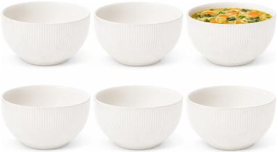 Secret de Gourmet Soepkommen Memphis - 6x - D14 cm - 600 ml - wit - keramiek - schaaltjes - kommetjes - stapelbaar