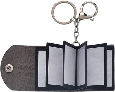 Draagbaar mini fotoalbum sleutelhanger van PU-leer met 10 vakken voor herinneringen, perfect als cadeau voor koppels en gezinnen, ideaal voor DIY-projecten.