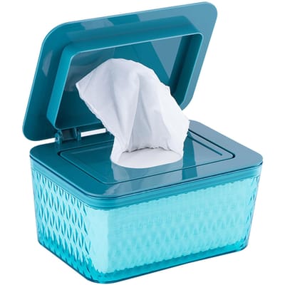 Distributeur de lingettes humides avec couvercle, boîte de rangement anti-poussière pour mouchoirs, pour la maison et le bureau, étui multifonctionnel pour papier hygiénique sec et humide blue