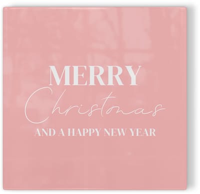 Tegeltje Merry Christmas and a Happy New Year – roze – kerst tegeltje – tegeltje met tekst