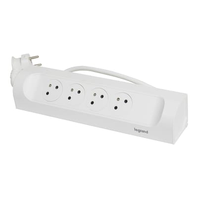 Legrand 90 Graden Inbouwstopcontact 4x2P Met Randaarde 1m Snoer Wit (Europese Stekkerdoos) - 049404 [5 stuks]