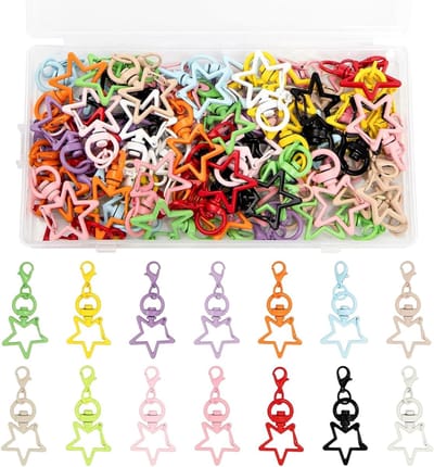 Mini-karabijnhaken 70 stuks voor sleutelhangers en knutselen, kleurrijke stervormige haken, ideaal voor rugzakken en accessoires, 14 verschillende kleuren