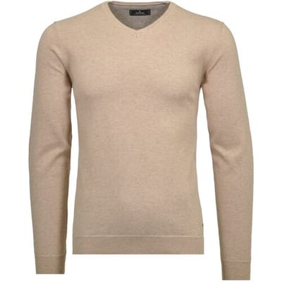 Ragman Trui V-Neck Supersoft Cotton Cashmere Knitted Elbow Patches Beige / male