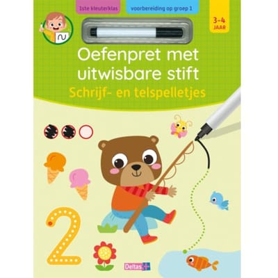 Oefenpret met uitwisbare stift - Schrijf- en telspelletjes (3-4 j.) Kleurboeken