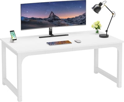 Tribesigns Computertafel - Bureau - Met Dikker Frame - Industrieel - Vintage - Wit - 180 x 80 x 75 cm