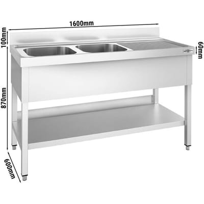 GGM Gastro Spültisch PREMIUM - 1600x600mm - mit Grundboden - mit 2 Becken links Zilver