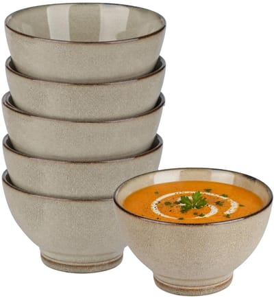 Secret de Gourmet Soepkommen Kenya - 6x - beige - 13 x 8 cm - keramiek - kommetjes / schaaltjes - 475 ml