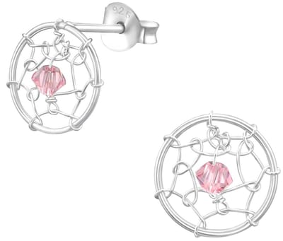 Joy|S - Zilveren droomvanger oorbellen - roze La Crystale kristal - 10 x 10 mm dromenvanger oorknoppen