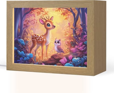 Nachtlampje 20x15 cm - Kinder lampje - Hertje - Uil - Fantasie - Bos - Tafellamp kinderkamer - Slaapkamer lamp - Bedlamp kinderen - Kinderlampje stopcontact - Wandlamp babykamer - Nachtlampjes