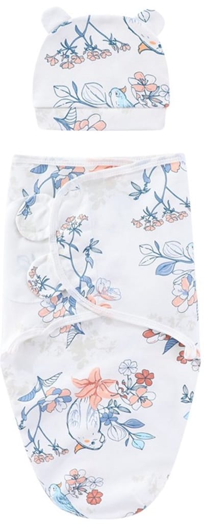 Slaapzak, babyuitrusting (slaapzak voor baby's van 0-3 maanden, zacht en comfortabel, katoen, ademend, slaaphulpmiddel),Blauwe Bloemen