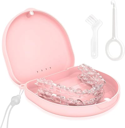 Opbergdoos voor Gebitsprotheses en Aligners met Poetsborstel - Roze