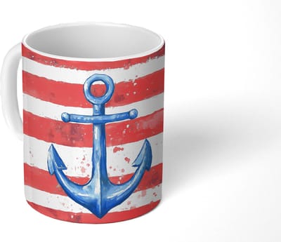 Mok - Koffiemok - Anker - Verfspatten - Rood - Blauw - Mokken - 350 ML - Beker - Koffiemokken - Theemok