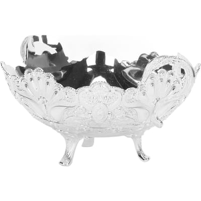 Legering Serveerschaal Pauw Print Europese Stijl Vierkant Vintage Fruitschaal voor Woonkamer Kantoor L(for 6.5-9kg) white