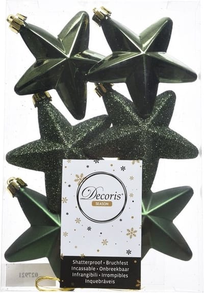 Decoris kersthangers - 6 stuks - 7.5cm - kunststof - mix