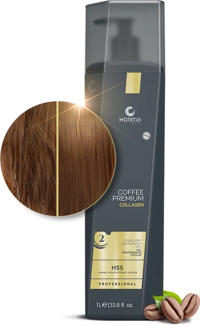 Honma Tokyo - Coffee Premium Collageen Capillaire Reconstructieve Gel - Professionele Haarverzorging - Haar Proteïne Behandeling - Keratine - Anti Frizz - Collageen - Lichtbruin - 1000 ml