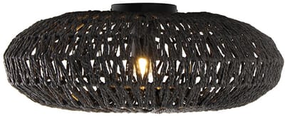QAZQA lina - Retro Plafondlamp - 1 lichts - Ø 50 cm - Zwart - Woonkamer | Slaapkamer | Keuken