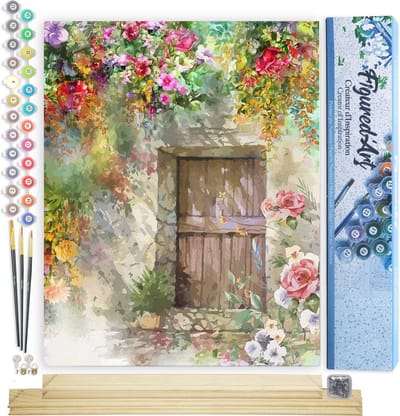 Figured'Art Schilderen op Nummer Volwassenen canvas Ingang grot - Handwerk acrylverf Kit DIY Compleet - 40x50cm met DIY houten lijst